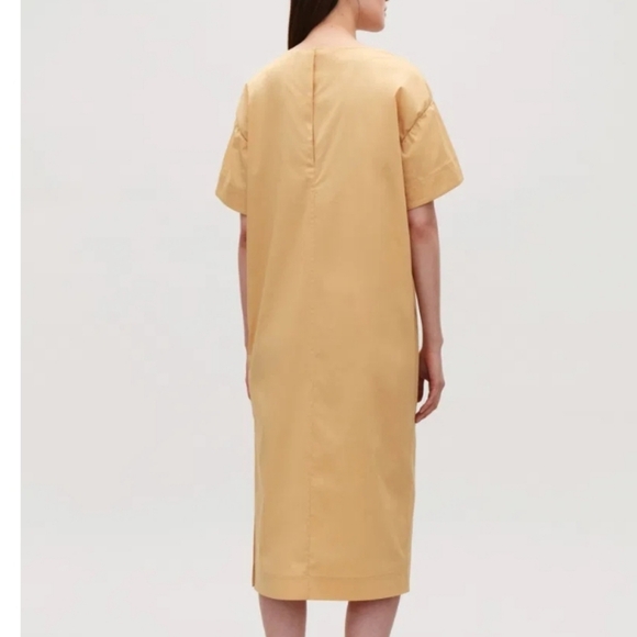 NEW COS Flare-Sleeved Stretch Poplin Midi Dress in Butter Ochre Yellow Size 8 - Picture 3 of 12